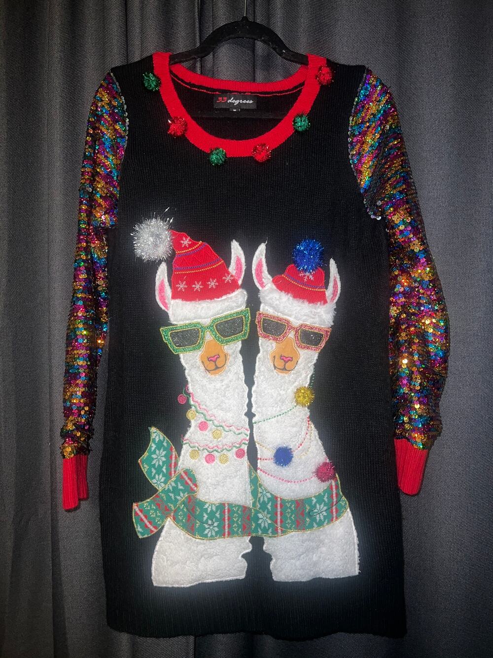 Ugly Christmas Sweater Xmas Size Medium Llama Sequins